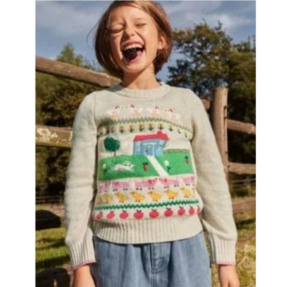 Mini Boden Girls Farm Animals Fair Isle Jumper/ knit Sweater  size 8/9 GUC - Picture 2 of 10